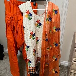 Floral Embroidered Orange and White Outfit